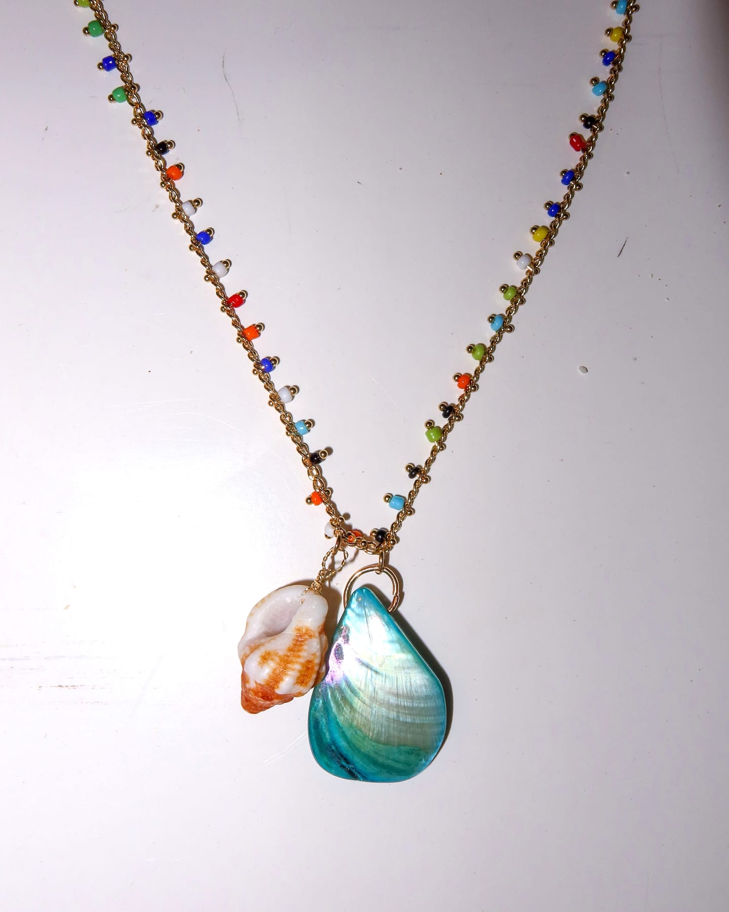 Conch and Turquoise Gem Necklace