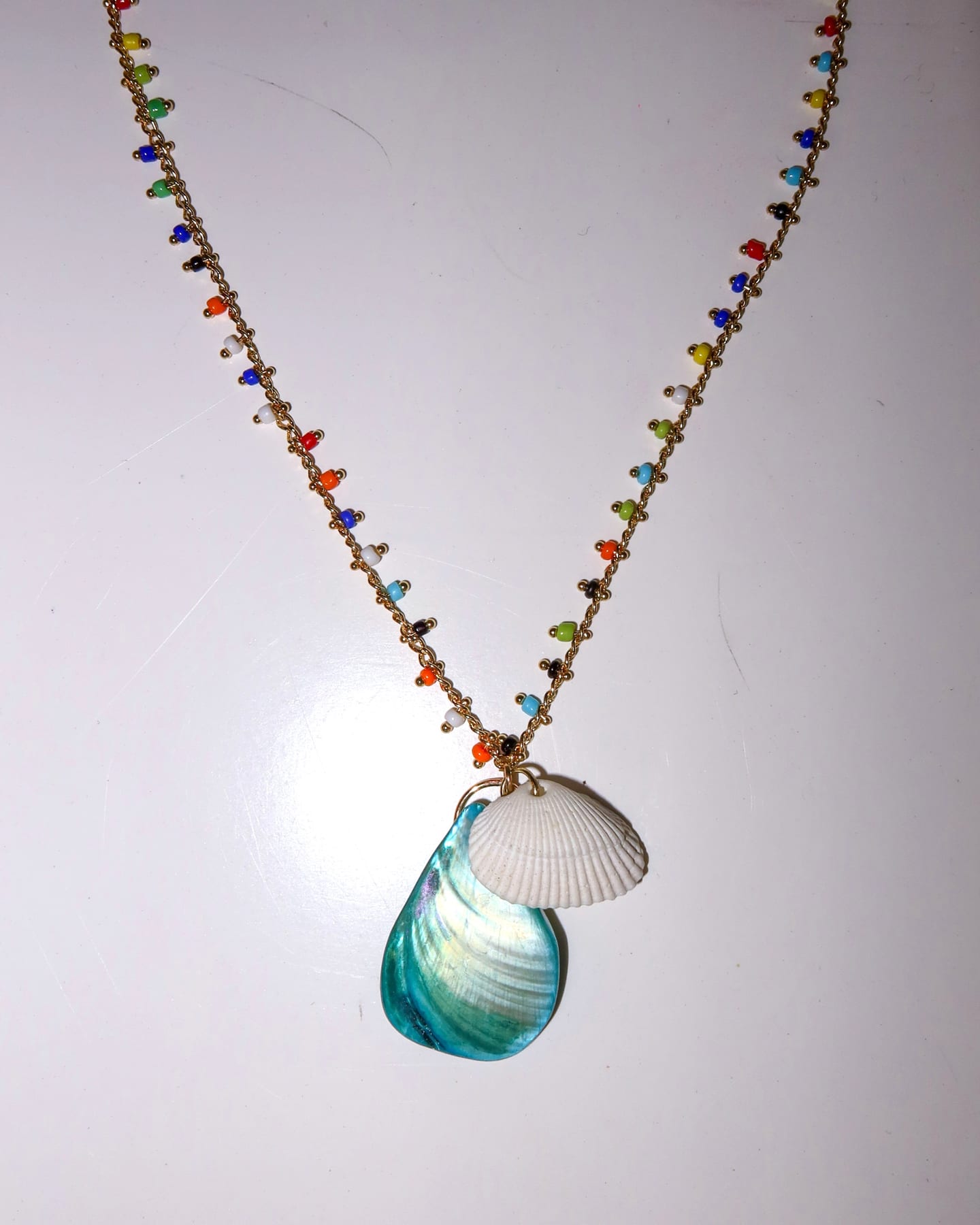 White Shell and Turquoise Gem Necklace